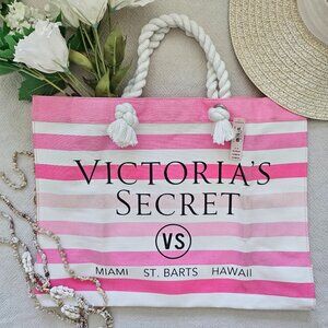NWT Victoria's Secret Stripe Canvas Tote Bag - Miami/St. Barts - Needs Cleaning